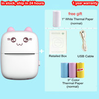 Printer Mini Portabel, Printer Termal Mini Nirkabel BT Label Foto Memo Cetak Pertanyaan Salah dengan Kabel USB Portabel