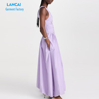 Robe d'été Maxi personnalisée élégante de couleur unie à une épaule sans manches avec poches latérales