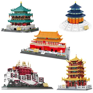 Tengwang Pavilion Cina arsitektur kuno blok bangunan mikro Set Mini bata Model kit mainan untuk dewasa dan anak-anak