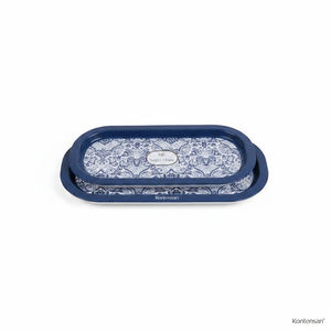 Bandeja Metálica Rectangular, Juego de 2 Piezas, 160x350mm, Patrón Decorativo Azul y Blanco Inspirado en Azulejo, Diseño de Azulejos - Product Image 2