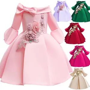 Vestido de princesa bordado con cuello de Sailor para niñas, tutú de manga larga