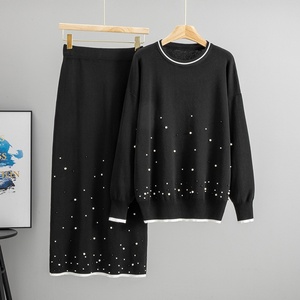 Conjunto Feminino de Saia e Suéter de Tricô Casual Solto de Outono com Design Sólido, Manga Longa, 2 Peças, Tecido de Lã Penteada Anti-Pilling - Product Image 4