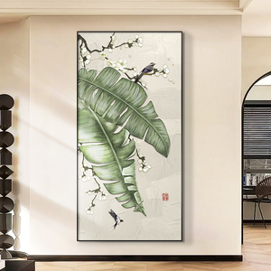 Decoración de casa de lujo moderna Interior hoja verde Mural póster cristal porcelana pared arte pinturas - Product Image 6