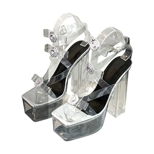 Women's 2024 Spring Summer High Heel Waterproof Platform Shoes New Transparent Square Head <b>Sandals</b> with Open Toe Size 42 - Product Image 5