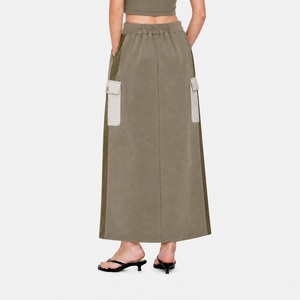 Women's Cargo Midi <b>Skirt</b> <b>Elastic</b> <b>Waist</b> Solid Color Polyester Cotton Pocket Design All Seasons Wear - Product Image 3