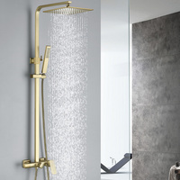Système de douche mural de luxe en or brossé avec robinetterie apparente pour salle de bain