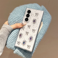 Étui de téléphone élégant et glamour en métal violet avec nœud et paillettes transparentes pour Samsung Galaxy Z Fold 7, avec dragonne perlée pour Z Flip 7-3