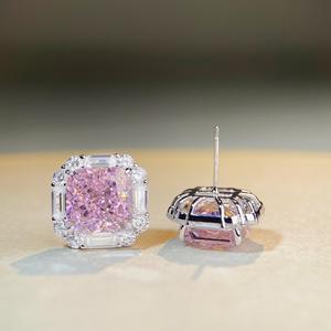 Boucles d'oreilles fines en argent Sterling S925 pour femmes Chic fleur <span class=keywords><strong>de</strong></span> cerisier diamant rose avec fleur <span class=keywords><strong>de</strong></span> glace rayonnante coupe Zircon pierre principale - Product Image 3