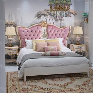 Cama Doble de Madera Maciza Estilo Francés JEELIAN, Romántica con Incrustaciones de Chapa, Moderna Cama Rosa Estilo Princesa con Marco de Estilo Suave - Product Image 2