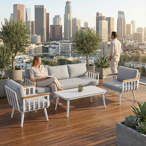 Ensemble <span class=keywords><strong>de</strong></span> canapé d'extérieur moderne en aluminium résistant aux intempéries avec coussins en oléfine, <span class=keywords><strong>salon</strong></span> <span class=keywords><strong>de</strong></span> <span class=keywords><strong>jardin</strong></span> 3 places pour villa, cour et terrasse - Product Image 2