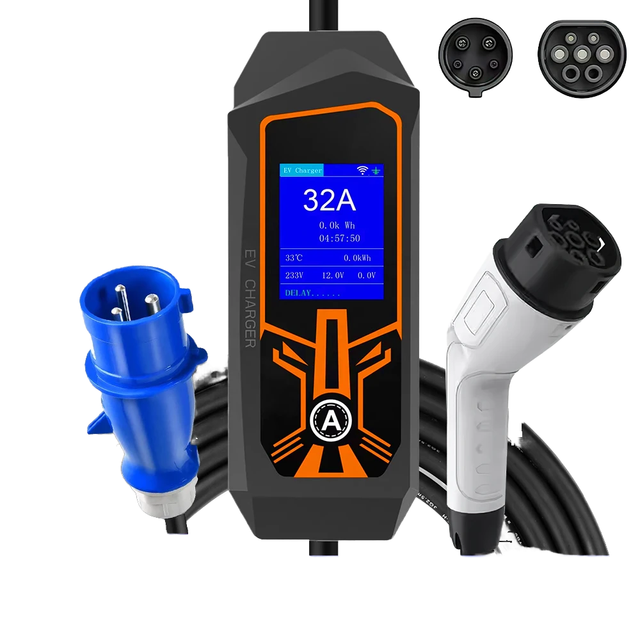 Lehx Electric Vehicle Charger Portable Wallbox Type 2 Cable 32A 7.6Kw Cee Plug EVSE Type 1 J1772