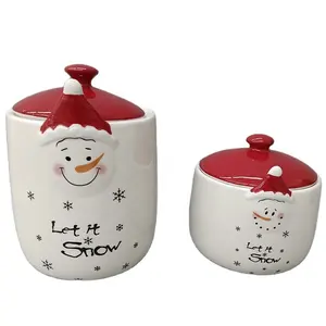 Custom holiday home decor vintage candy food storage container ceramic christmas snowman cookie jar