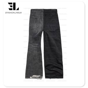 LARSUR Custom <span class=keywords><strong>Factory</strong></span> Distress Wash Cut and Sew Baggy Twill Denim Pants Patch Flare Denim Jeans <span class=keywords><strong>Fifty</strong></span>-<span class=keywords><strong>FIFTY</strong></span> Pantalones de mezclilla para hombres - Product Image 2