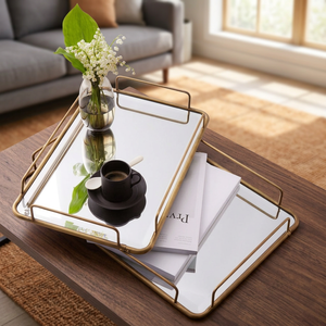 Bandeja de Espejo de Latón Estilo Deco Inc. con Cristal, Origen India, Tamaño Personalizado Disponible - Product Image 3