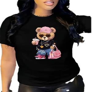 เสื้อยืดแขนสั้นพิมพ์ลายหมีสำหรับผู้หญิง, เสื้อยืดสตรีท Y2k แบบสวมหัวลำลองฤดูร้อน2025 - Product Image 5