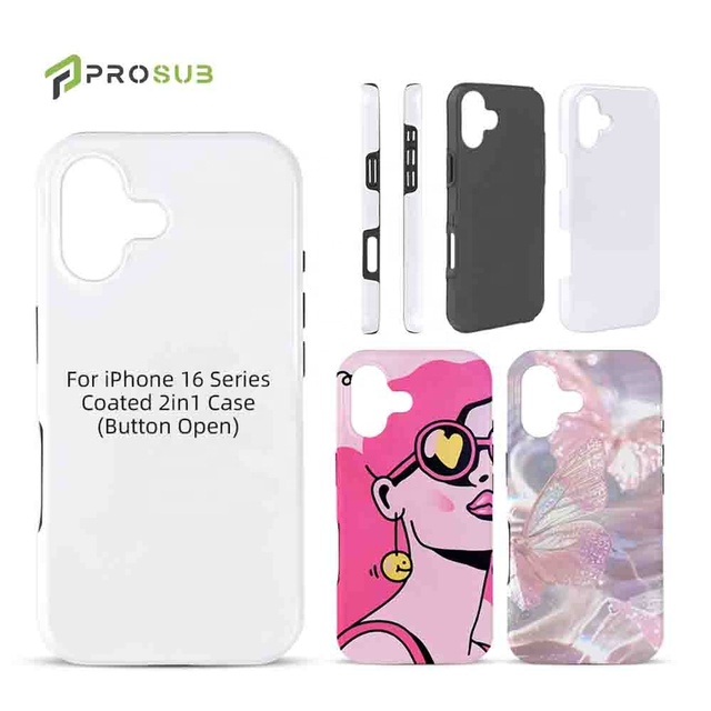 Prosub Sublimated Case for Iphone 16 3D Sublimation Phone Case Blank 2 in 1 Tough Film Coated Case