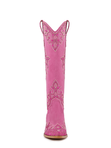 WETKISS Mujeres Cowgirl Outdoor Wear Photo Shoot Pink Rhinestone Frosted Rose Red Western <span class=keywords><strong>Botas</strong></span> hasta la rodilla - Product Image 3