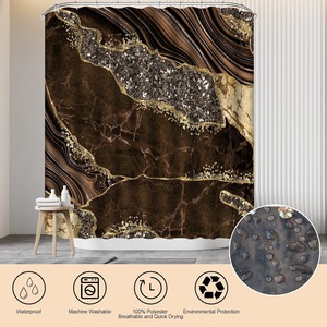 Cortina de Ducha de Poliéster Negra con Vetas Doradas de Mármol Marrón, Cortina de Baño con Impresión Digital, Impermeable, Impresión Personalizada, Venta al por Mayor, Moderna - Product Image 3