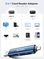 Dockteck Super Speed USB3.0 5G Adaptateur de lecteur de carte externe à 3 emplacements UHS-I OTG Plug & Play pour Android Lit SD/TF/USB/Micro SD