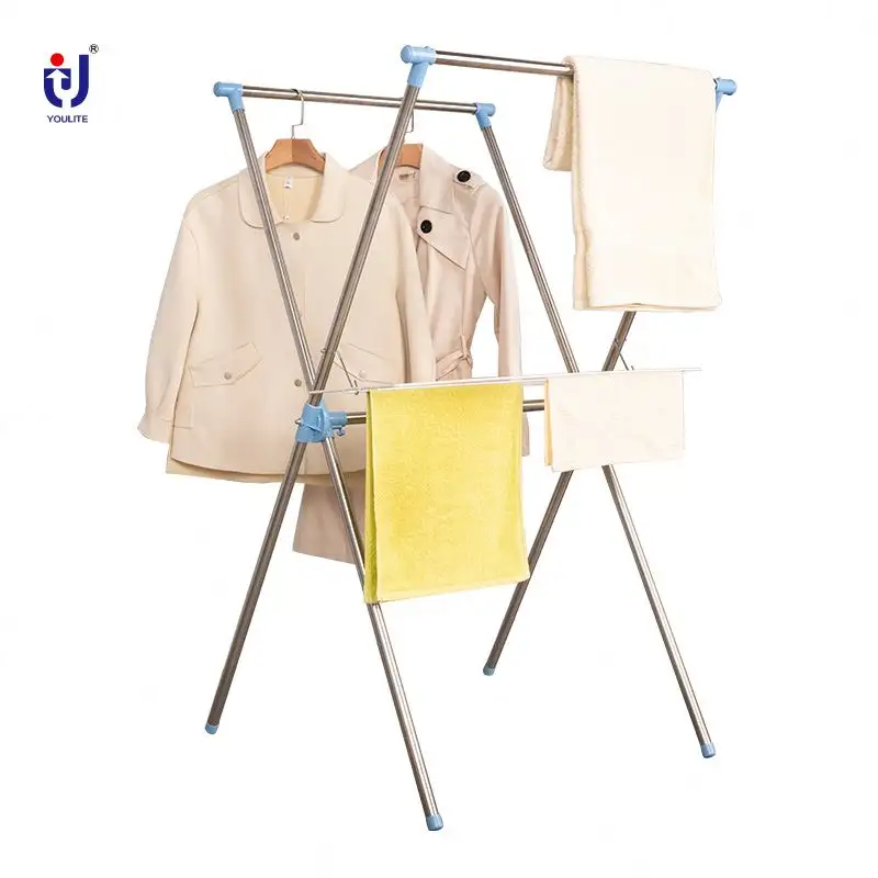 Youlite 0202D X Shaped Outdoor Portable Folding Clothes Laundry Hanging Cloth Drying Rack Stand