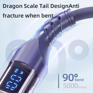 Cable de Carga Rápida de 100W 6A Tipo-C a C/ Pantalla LED Cabezal Transparente Trenzado de Nailon Cobre Puro para Computadora y Automóvil - Product Image 6