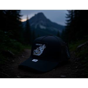 Casquette de camionneur Lone Wolf en tissu mesh, 6 panneaux, unisexe, style streetwear, décontractée, printemps-été, respirante, imperméable, avec broderie sur le panneau avant - Product Image 2