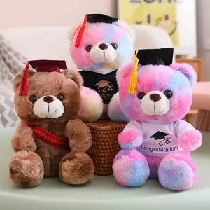 Popüler mezuniyet kravat-boya oyuncak ayı peluş oyuncaklar doktor ayı şapka ile giydirin pembe kahverengi dolması hayvan hediye arkadaş için