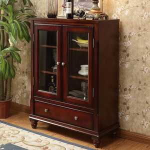 American Style Solid Wood <b>Sideboard</b> Double Door <b>Storage</b> Cabinet For Dining Room With Glass Doors And Drawer - Product Image 2