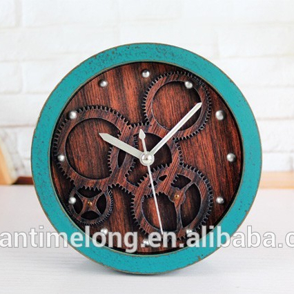 Retro Gear Alarm Clock Wooden Watches Silent Table Bell Classic Desktop Clocks