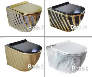 New Design Luxury Electroplate Gold Toilet Ceramic Bathroom Middle East Wall Hung Toilet
