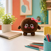 Peluche mignonne ronde marron avec nœud rose brodé, visage personnalisé, fabrication OEM ODM, cadeau d'usine