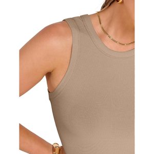 FOXA Débardeur court côtelé pour femme, col montant, sans manches, coupe ajustée, décontracté, basique, vêtements de sport, été 2026 - Product Image 4