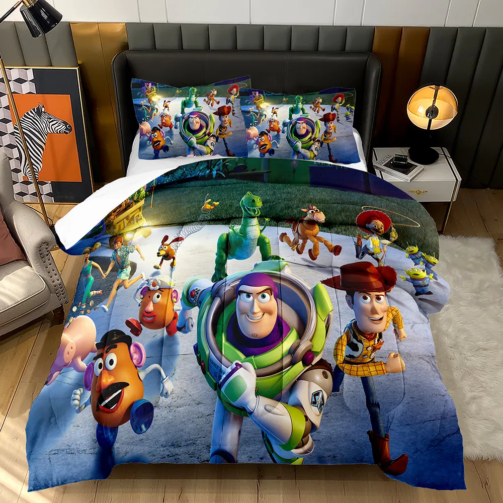 3D cartoon toy story printed bedding design quilted thickened twin quilt comforter set