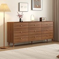 Cómoda de Madera Moderna de Mediados de Siglo con 6 Cajones, 63 Pulgadas de Alto, Acabado en Nogal Certificado, Patas Cónicas, Fácil Montaje, Liquidación