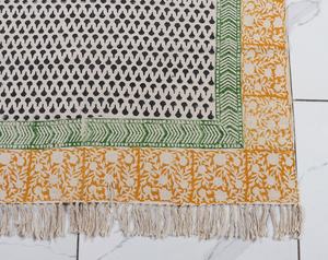 Aztec Block Print Cotton Dhurrie <b>Rug</b> Handmade <b>Boho</b> Carpet with Tassels Floor <b>Rug</b> Home Decor - Product Image 2