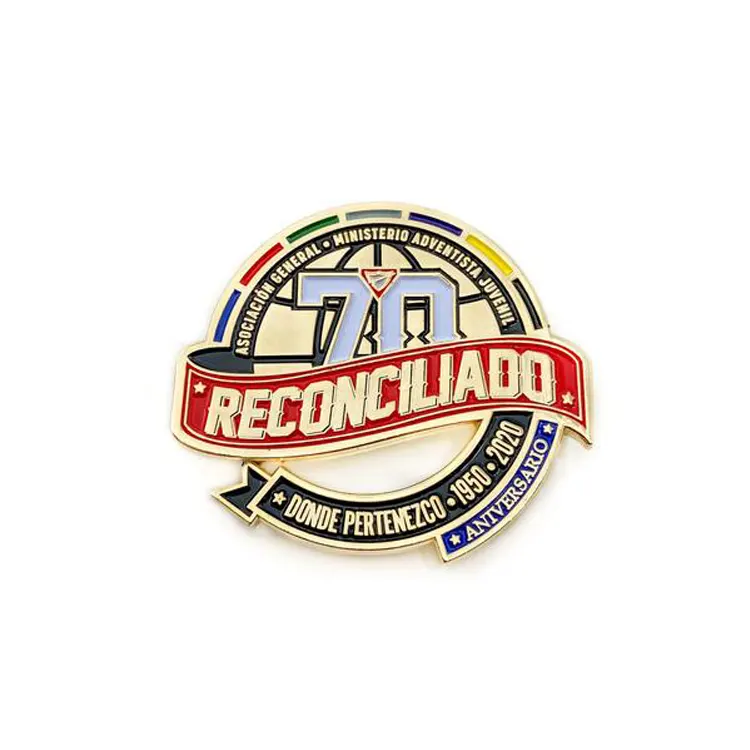 Grosir Edisi Terbatas Enamel Pin Produsen Dunia 70th Anniversary Reconciliado Pin