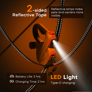 Correa retráctil ajustable reflectante con luz Led/básica de 16 pies para perro con dispensador de bolsas para excrementos - Product Image 4