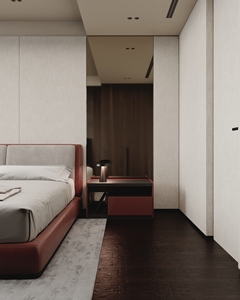 <span class=keywords><strong>Ensemble</strong></span> de chambre à coucher moderne haut de gamme avec <span class=keywords><strong>lit</strong></span> en cuir, tables de chevet contrastées, meubles pour projets hôteliers résidentiels de luxe - Product Image 5