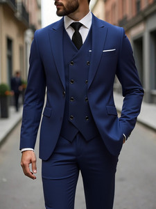 Traje de hombre de doble botonadura, conjunto de 3 piezas, corte ajustado, blazer, chaleco y pantalón, para negocios, boda, novio, esmoquin - Product Image 6