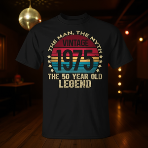 T-shirt d'anniversaire Vintage Legend 1975 noir à manches courtes en coton et polyester - Product Image 3