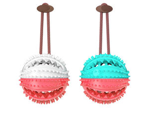 Produsen Grosir Mainan Bola Pemberi Makan Anjing Bulat Karet Bersuara dengan Tali - Product Image 5