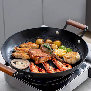 Sartén Wok de Hierro Fundido para Restaurante, 32 cm, Ligera, Antiadherente, Sartén de Hierro Fundido con <span class=keywords><strong>2</strong></span> Asas Laterales de Madera de Haya - Product Image 1