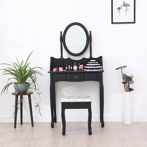 Black Solid Wood Dressing <b>Table</b> With Adjustable Mirror Storage Bedroom <b>Vanity</b> Makeup Desk - Product Image 3