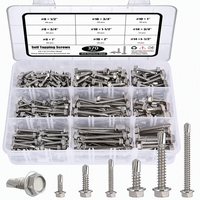 370 pièces # 8 # 10 # Kit d'assortiment de 14 vis autoperceuses en acier inoxydable, vis à tête hexagonale avec rondelle pour tôle, métal, bois, plastique