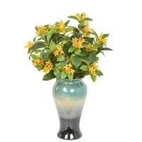 Tige d'osmanthus artificielle en plastique jaune avec feuille verte dentelée pour vase haut, rebord de fenêtre, décoration d'automne