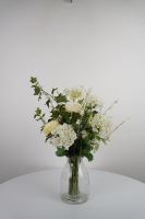 Buket Bunga Artifisial Putih & Krem, Rangkaian Hydrangea Peony Sentuhan Asli untuk Dekorasi Meja Pernikahan dan Rumah
