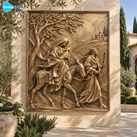 Sculpture murale religieuse en bronze, relief, moulage à la cire perdue, art métallique personnalisé de la Sainte Famille pour la décoration d'églises, villas, jardins et cours.