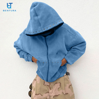 BENTURA Streetwear Manufacturer Men Designer Rivet Custom Waffle Knit Distressed Wash Faded Boxy Oversized Zip up Hoodies