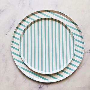 Ensemble d'assiettes jetables à rayures en forme de lune pour fournitures de fête et vaisselle - Product Image 4
