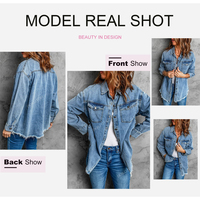 Veste tricotée extensible grande taille pour femme, style vintage décontracté à manches longues avec texture denim, personnalisable OEM ODM